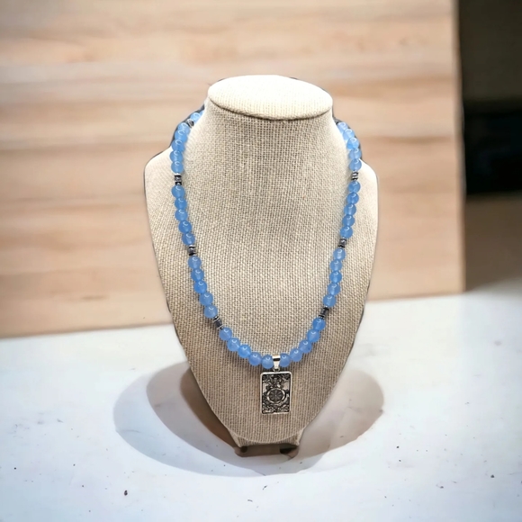 Aquamarine Quartz, Wheel of Fortune taro card Amulet necklace - Picture 6 of 6